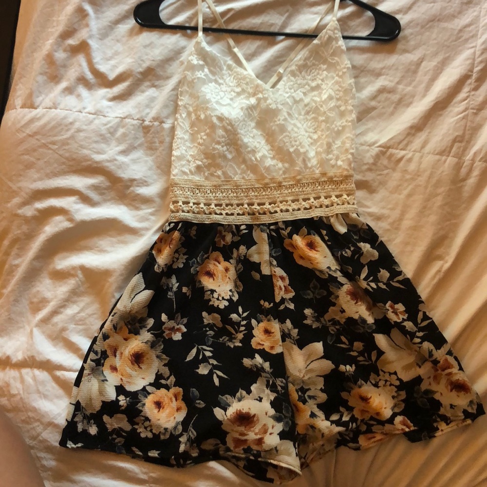 white / floral romper